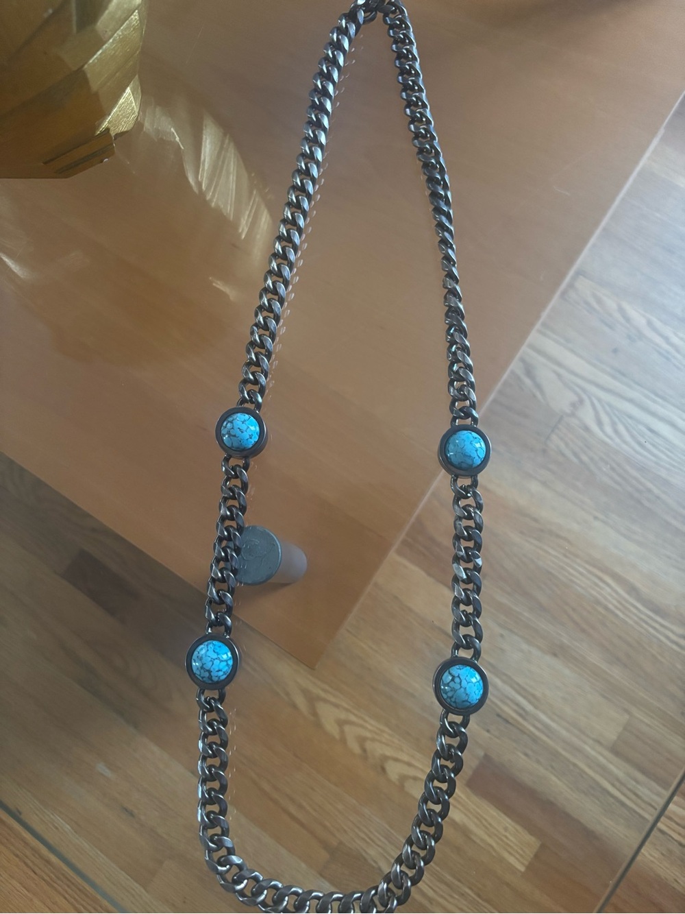 Turquoise Accent Chain Necklace - Blue Stones